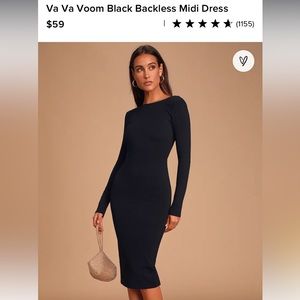 Lulus Black Backless Bodycon Midi Dress Long Sleeve, Size L